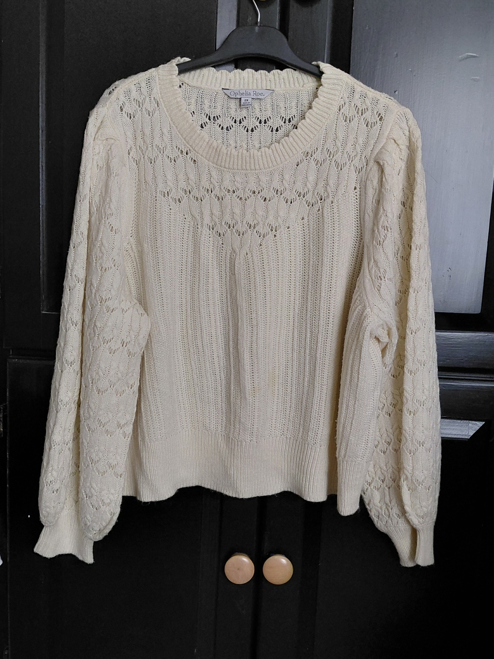 Ophelia Rose Cream Lace-Panel Crewneck Sweater